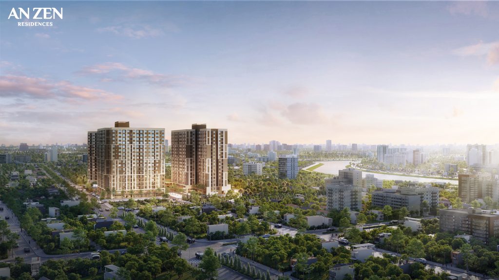 Toàn cảnh dự án An Zen Residences với các tòa nhà cao tầng hiện đại.